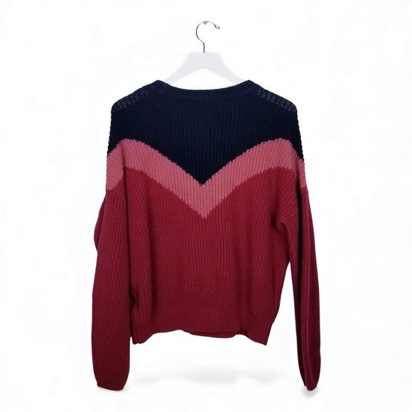1.STATE Chevron Crewneck Sweater Berry Pink Navy 100% Cotton - Small - Picture 7 of 12